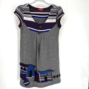 Derhy Wool Dress Embroidered Cottagecore Womens Small France Cap Sleeve Chunky